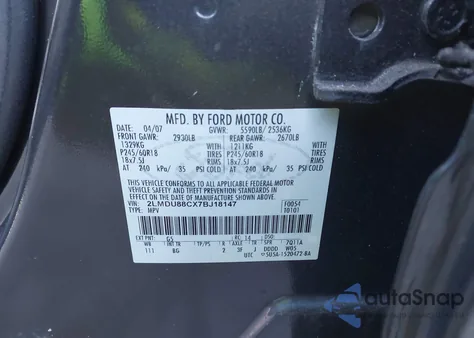 2007 Lincoln Mkx z USA, uszkodzony, nr VIN 2LMDU88CX7BJ18147